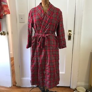 LL Bean scotch plaid fleece-lined flannel robe